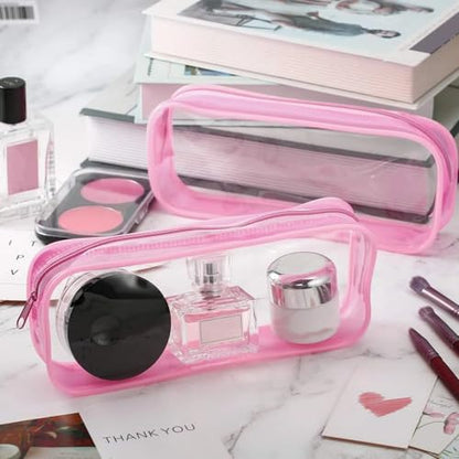 Tatuo 4 Pieces Clear PVC Bags Big Capacity Zipper Pencil Pouch Case Travel Luggage Makeup Cosmetic Bag(Pink) - color: Pink