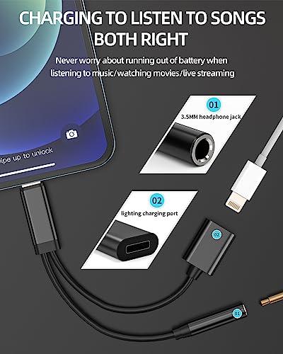 for iPhone to Aux Adapter(2in1)3.5mm Headphone Jack Lightning Cable Charger Splitter Car Audio for Apple MFi Certified Charging Connector Lighting Earphone Adaptor for iPad Converter Dongle Accessorie