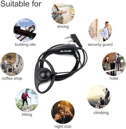 Retevis Walkie Talkie Earpiece, D-Type, 2 Pin, for H777/RT22/RT21/RT68 | PTT, Compatible with Pxton, Baofeng, Kenwood Walkie Talkies, Two Way Radio Earpiece with Mic, Hotels(1 Pack)