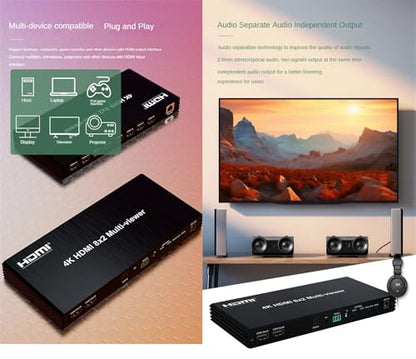 4K 60hz HDMI 8x2 Multi-viewer with PIP 8 in 2 Out Dual Display Seamless Switcher with Optical 3.5mm Audio 2x1 3x1 4x1 5x1 6x1 8x1 Multi-viewer