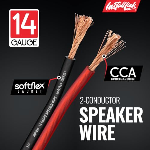 Install Link 14 AWG Gauge Speaker Wire (250 Feet) Car or Home Theater (CCA) | 14/2 Speaker Cable, 2-Conductor, Frosted Red/Black, Easy Strip, Polarity ID, for Car Audio & Home Stereo - size: 250 Feet