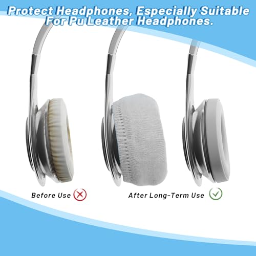 Headphone Ear Covers Knit, 4pcs Black Washable Ear Pad Covers Stretchable Earcup Knit Cotton Headphone Protector Sweat Headset Cloth Fit 3.1" to 5.1''(Gray) - color: Gray