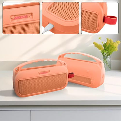 co2CREA Soft Silicone Case for Bose SoundLink Flex 2nd Gen, Orange | Skin-Friendly Handle, Adjustable Shoulder Strap, Crossbody Carrying, Aluminum Carabiner, Lightweight - color: Orange Case