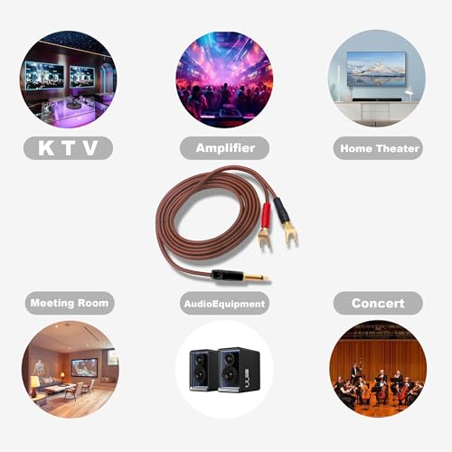 1/4 TS to Y Spade Plug Speaker Cable Wire Cord, 6.35mm Mono to 2Y Spade Plug Connector Adapter Audiophile OFC HiFi Speaker Audio Cord for Amplifier Subwoofer Audio System -6.6FT/2M