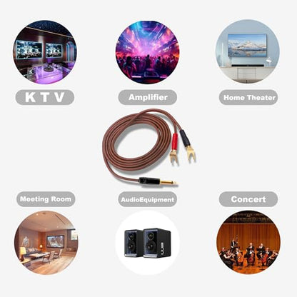 1/4 TS to Y Spade Plug Speaker Cable Wire Cord, 6.35mm Mono to 2Y Spade Plug Connector Adapter Audiophile OFC HiFi Speaker Audio Cord for Amplifier Subwoofer Audio System -6.6FT/2M