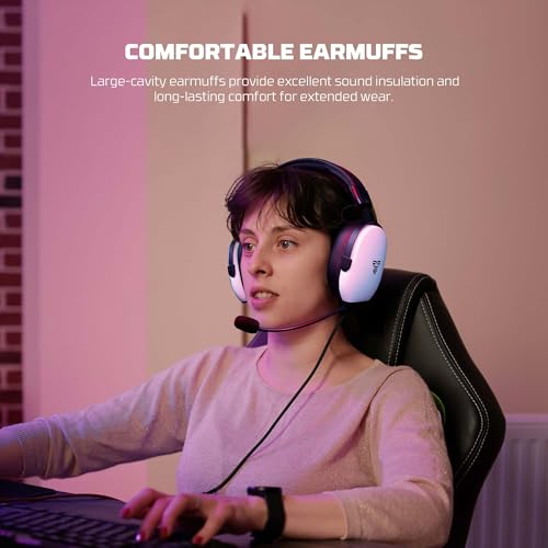FANTECH Gaming Headset with 7.1 Virtual Surround Sound, Noise Cancelling Microphone, 40mm Drivers, USB Connection, in-Line Audio Control, Compatible with PC, PS4, PS5, Mac, Switch (White)