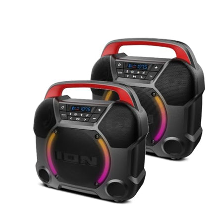 ION Audio Pathfinder Go Wireless Bluetooth Beach Speaker IPX5 Water-Resistant for Pool Party Music Events, Indoor and Outdoor Parties - 2 Pack Bundle (Renewed)