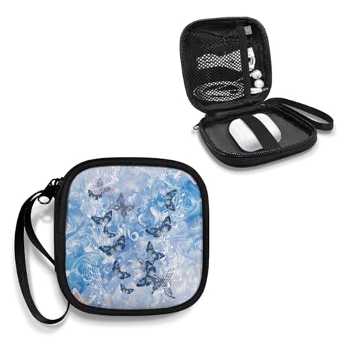 Blue Butterfly Lightweight Headphone Storage Bag, Portable Headset Carrying Pouch Headphone Case Bag Soft Travel Pouch for Ear Headphones - color: Blue Butterfly