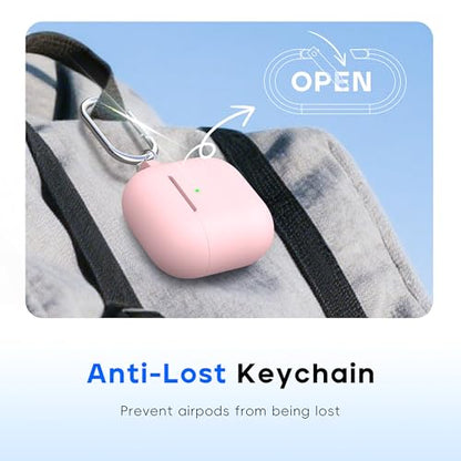 RFUNGUANGO for AirPods 4 Case, Pink | Cleaner Kit, Carabiner, Soft Silicone Protective Cover, Wireless Charging Compatible - color: B-Pink, size: AirPods 4 Case