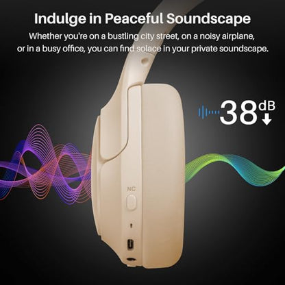 TOZO Hybrid Active Noise Cancelling Headphones, Hi Res Audio | Wireless Over Ear Bluetooth Headset, 60H Playtime, Custom EQ via App Deep Bass Comfort Fit Ear Cups, for Home Office Travel - color: Khaki