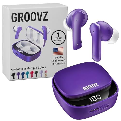 Groovz True Wireless Earbuds with Charging Case - Designed and Engineered in The USA - IPx4 Water Resistant Bluetooth Earbuds Compatible with Apple & Android - 27Hr Battery Life - Deep Purple - color: Deep Purple