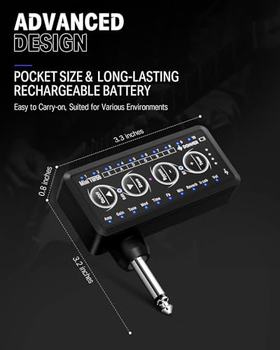 Donner Guitar Headphone Amp Mini Turbo with 10 Amp Models Tuner USB Rechargeable Multi-Effects Delay Reverb Chorus Overdrive Mini Portable Electric Guitar Amp - color: Mini Turbo