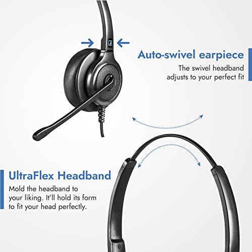 Leitner LH245XL Corded Office Phone Headset for Landline Desk Phones | XL ear cushion, corded landline, desk phones, Cisco, Yealink, Polycom, Avaya, virtually all desk phones, 5-year warranty - size: XL Earpad