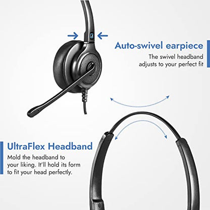 Leitner LH245XL Corded Office Phone Headset for Landline Desk Phones | XL ear cushion, corded landline, desk phones, Cisco, Yealink, Polycom, Avaya, virtually all desk phones, 5-year warranty - size: XL Earpad