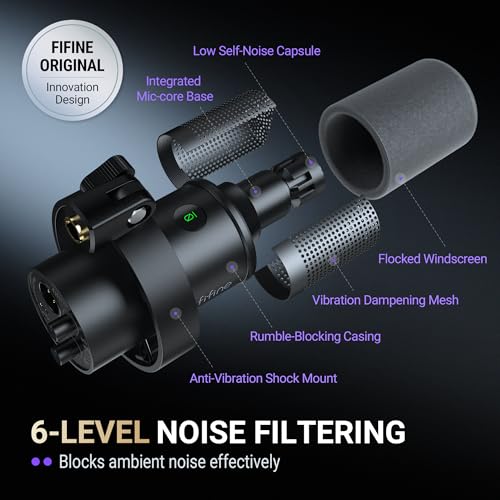 FIFINE AmpliTank K688T Dynamic Microphone Set, Podcast XLR/USB Mic | Studio Streaming Mic with Heavy Duty Boom Arm, Mute Tap, Headphone Jack, for Vocal Content Creation Recording, Metal Built - size: K688T Black