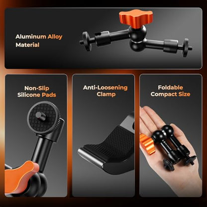 K&F CONCEPT 6" Magic Arm Clamp with Super Clamp 360° Ballhead Mini Arm | 1/4" & 3/8" Thread Screw for Monitor, LED Light, Webcam, Action Camera, MS31 - size: 6 Inch with Clamp