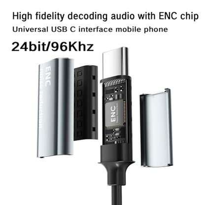 Type C Wired Headphones Deep Bass Earbuds with Noise Cancelling,Magnetic | In-Ear Wired Earphones USB C Headset with Microphone,Stereo Heavy bass ear bud with Sport Ear Hooks,Magnetic Anti-Tangle