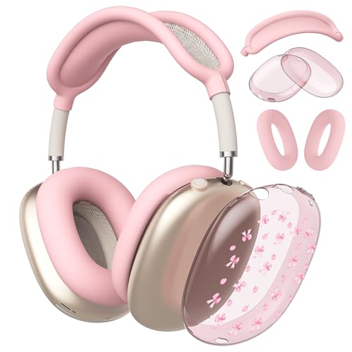 Cute Girls Cherry Bow Clear Case for Airpods Max Headphones Kawaii Pink Soft TPU Ear Cups Cover Anti-Scratch Silicone Ear Pad Protective Case Pretty Headband Cover for Apple Airpods Max - color: Bow cherry 11