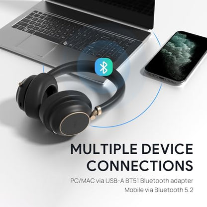 Yealink BH76 Plus Wireless Headset for Work, with BHC76 Wireless Charging Stand, Bluetooth UC Compatible Headset with Microphone Active Noise Cancelling (ANC), Retractable Hidden Mic Arm