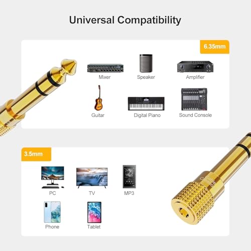 CableCreation 1/4" to 1/8" Headphone Audio Adapter 5PCS, TRS Stereo Adapter | 6.35mm to 3.5mm Audio Jack Convertor Gold Plated for Cellphone, Speaker, Mic, iPod, Receiver, Guitar, Digital Piano