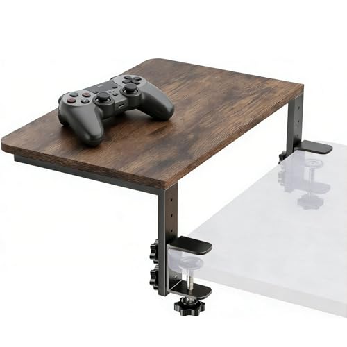 Clamp-On Desk Extender, 15 x 9.5 Inch Monitor Riser | Height options, No-drill setup, 3-in-1 use, 44 lb load, Office station, Gaming area, Brown finish - color: Brown