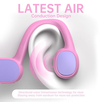 Mehomeli Kids Headphones, Bluetooth 5.2 Air Conduction Open Ear Headphones | 85dB Volume Limiting, Stereo Sound with Mic, IPX5 Waterproof, 20H Playtime, Perfect for School and Outdoor-Pink - color: PinK