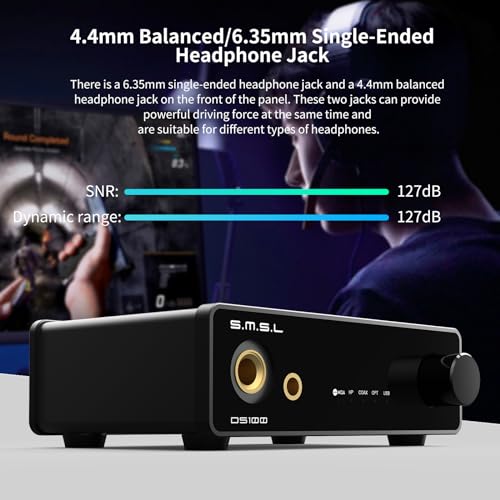 SMSL DS100 MQA CD DAC Headphone Amplifier CS43131 Chip Stereo Audio DAC | 6.35mm & Balanced 4.4mm Headphone USB Optical Coaxial XU316 768kHz/32Bit DSD256 Desktop DAC for PC/Speaker/phoneHome Audio