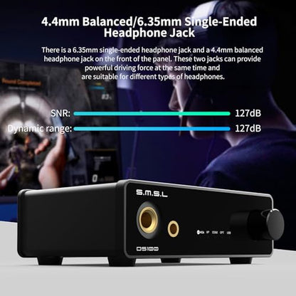 SMSL DS100 MQA CD DAC Headphone Amplifier CS43131 Chip Stereo Audio DAC | 6.35mm & Balanced 4.4mm Headphone USB Optical Coaxial XU316 768kHz/32Bit DSD256 Desktop DAC for PC/Speaker/phoneHome Audio