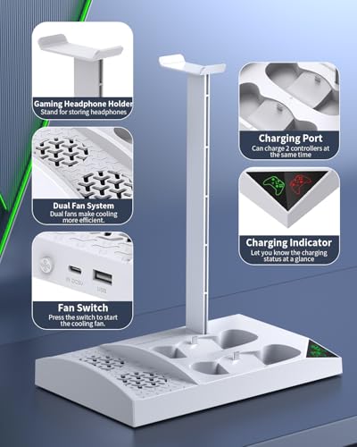 MENEEA Charger Stand Cooling Fan for Xbox Series S Console&Controller,White - color: White