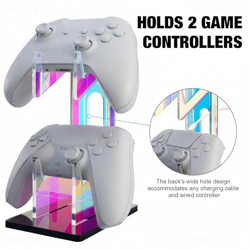 NiHome Controller Holder, Iridescent Acrylic 2-Tier Game Controller Stand | Universal Gaming Desk Organizer Dock Compatible With PS5 Xbox Switch, Stable Accessories Mount, Gamer Gift Idea - size: Iridescent 2-Tier