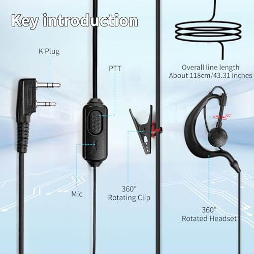 5 Pack Walkie Talkie Earpiece with Mic Two Way Radio Earpiece 2 Pin Microphone Headset for Walkie Talkies Radio Compatible with ‎Retevis Baofeng Arcshell Kenwood Etc - color: Earhook Earpiece