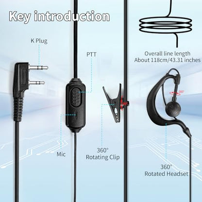 5 Pack Walkie Talkie Earpiece with Mic Two Way Radio Earpiece 2 Pin Microphone Headset for Walkie Talkies Radio Compatible with ‎Retevis Baofeng Arcshell Kenwood Etc - color: Earhook Earpiece