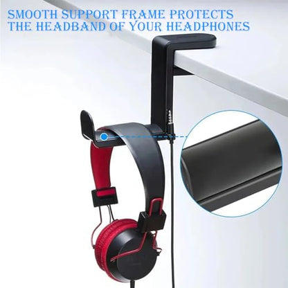 Headphone Stand,Headphone Hanger Hook Under -PC Gaming Headset Stand, Adjustable Clamp-on Headphone Holder,Desk with 360 Degree Swivel with Cable Clip Organizer-Black