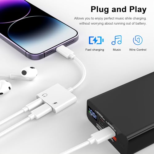 [Apple MFi Certified] Lightning to 3.5mm Headphone Jack Adapter | 2Pack iPhone Headphone Adapter Aux Audio Charger Dongle Cable Splitter Adapter Connector for iPhone14/Pro Max/13/Plus/12/11