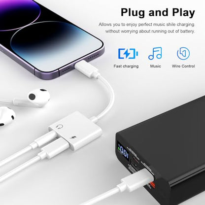 [Apple MFi Certified] Lightning to 3.5mm Headphone Jack Adapter | 2Pack iPhone Headphone Adapter Aux Audio Charger Dongle Cable Splitter Adapter Connector for iPhone14/Pro Max/13/Plus/12/11