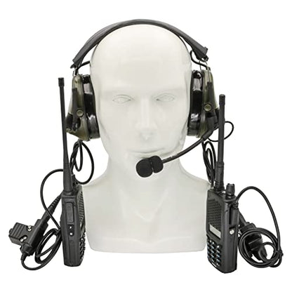 HEARFALCOM Dual Communication Tactical Headset with PTT Adapters U94 PTT Compatible with UV-5R, UV-82 Walkie Talkie Suitable for Airsoft Sports, Hunting, Hearing Protection(FG) - color: Green