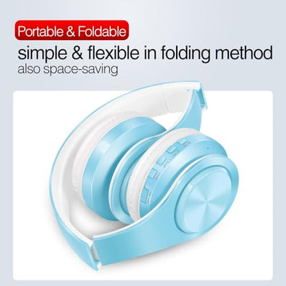 RAT TAIL V5.3 Bluetooth Headphones Over-Ear, Foldable Wireless and Wired Stereo Headset Micro SD/TF, FM for Cell Phone,PC,Soft Earmuffs &Light Weight for Prolonged Wearing (Blue) - color: Blue