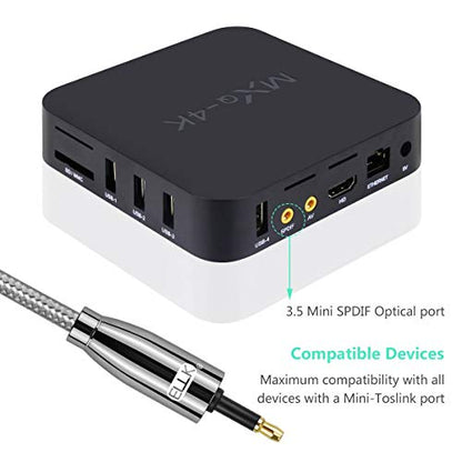 Optical Audio Cable, EMK Toslink Optical to Mini Toslink Optical Cable with Braided Jacket for Home Theater, Sound Bar, TV, PS4, Xbox, PlayStation(16.5ft/5m) - size: 16.5ft/5m