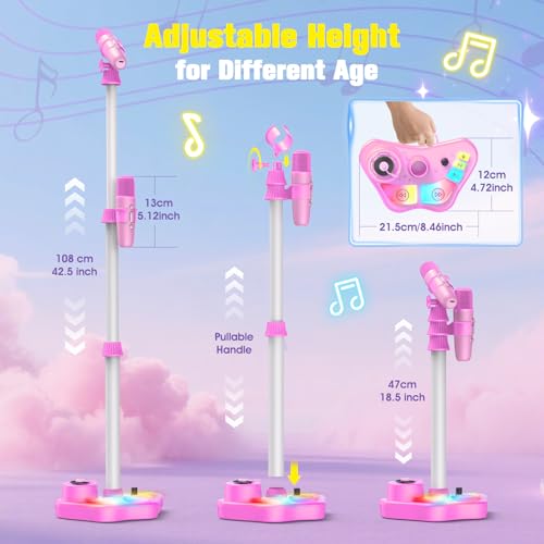 Kids Stand Karaoke Machine Toys for 3 4 5 6 7 8 Year Old Girls Gift, Kid Rechargeable Microphone Toddler Birthday Gift Singing Toy for Girl Ages 3-5 4-6, Portable Bluetooth Speaker with 2 Mics - color: Pink