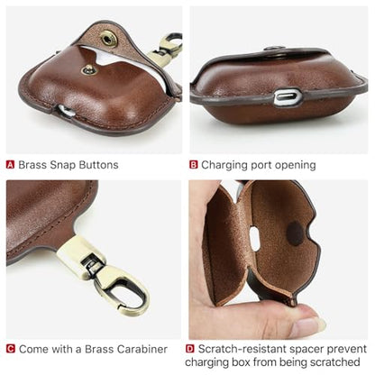 Hiram Leather Case Replacement for Airpods Pro 3 2025,Vegetable Tanned Leather Portable Travel Case Compatible with Airpods Pro 3,Headphone Cases Replacement for AirPods Pro 3 Charging(Coffee) - color: Dark Brown