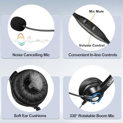 Callez RJ9 Telephone Headset with Noise Cancelling Mic for Landline Phones | Corded Office Phone Headset, Works with Polycom Avaya Plantronics NEC Mitel ShoreTel Aastra Digium InterTel Nortel Fanvil