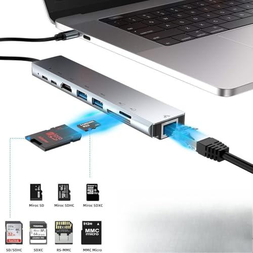 USB-C Docking Station, 10-in-1 Triple Display USB-C hub with 4K HDTV+PD 87W+RJ45 Ethernet+SD/TF+Audio+USB 3.0 - color: 8 in 1, size: 1.2m