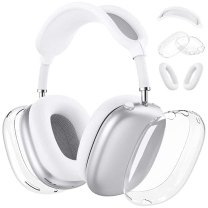 Silicone Case for AirPods Max 2/1 (2026/2024/2020), Clear Soft Light Ear Pad Case/Ear Cups Cover/Headband Shell，Ultra Protective Cover for AirPods Max (USB-C) Case (Clear White) - color: A6-Clear + White