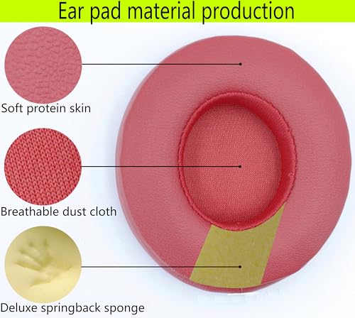 Replacement Ear Pads Compatible with Beats Solo3.0 Wireless College red | for Beats Solo2.0 Wired headphones Memory Foam/Protein Leather Earpads Earmuffs - color: College red