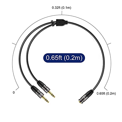 J&D 0.65 Feet Headphone Splitter Cable, 3.5mm Female to Dual 3.5mm Male Mic Splitter for PC, Laptop, Smartphone