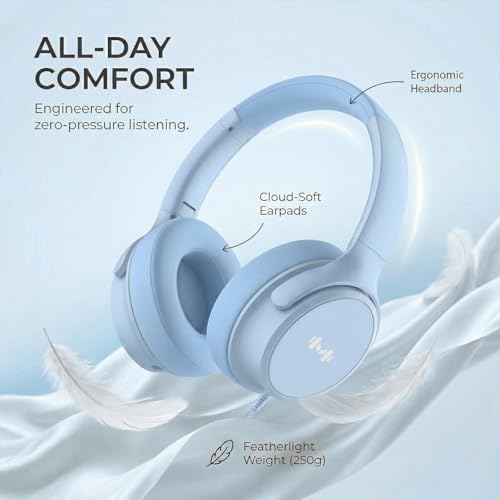 Wired Over-Ear Headphones, Mic, 3.5mm, USB-C Adapter, Blue | Over-ear comfort with inline mic, volume control, 3.5mm jack, and USB-C adapter for phones, laptops, PCs, and tablets. - color: Blue