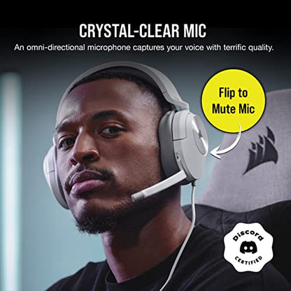 Corsair HS55 Surround v2 Multiplatform Gaming Headset – Dolby Atmos – Lightweight – Memory-Foam Leatherette – Omni-Directional Microphone – PC, Mac, PS5/PS4, Xbox Series X|S, Switch, Mobile – White