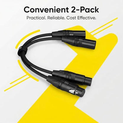 2-Pack Short XLR Cable 1 ft (30cm), Male to Female 3-Pin Balanced Microphone Cable, XLR to XLR Audio Patch/Extension Cord for Mic, Mixer & Studio