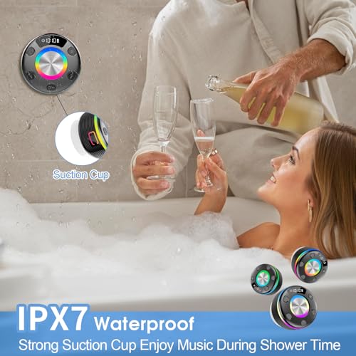 OYIB Bluetooth Shower Speaker, Portable Bluetooth Speaker 360° HD Sound, RGB Lights, IPX7 Waterproof Wireless Speaker with Suction Cup and Mic, Shower Radio for Party/Outdoor/Travel/Gifts/Black - color: Deep Black