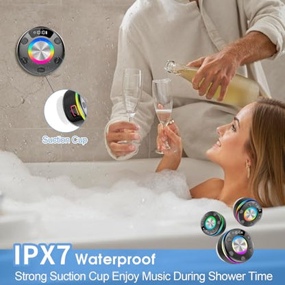 OYIB Bluetooth Shower Speaker, Portable Bluetooth Speaker 360° HD Sound, RGB Lights, IPX7 Waterproof Wireless Speaker with Suction Cup and Mic, Shower Radio for Party/Outdoor/Travel/Gifts/Black - color: Deep Black